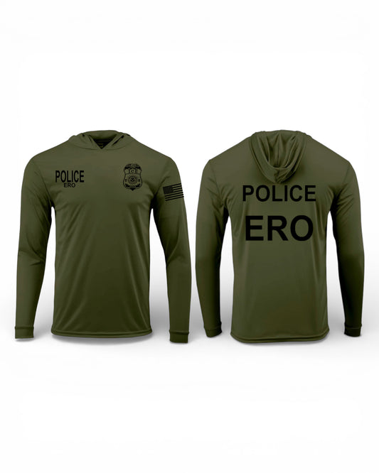 ICE ERO HOODED PULLOVER L/S T-SHIRT 220-OLIVE GREEN/BLACK