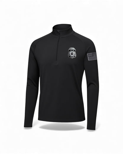 ST850 SPORT TEK 1/4 ZIP PULLOVER WITH ICE OFFICER BADGE AND FLAG LEFT SLEEVE-GREY/BLACK