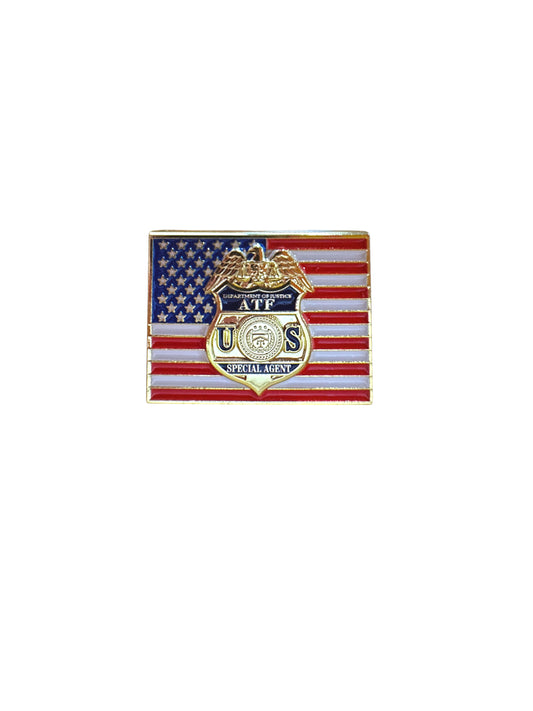 OVERSIZED ATF S/A BADGE FLAG TIE PIN-GOLD/MULTI-1.25" X .75"