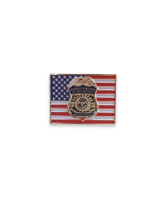 OVERSIZED HSI S/A BADGE FLAG TIE PIN-GOLD/MULTI-1.25" X .75"
