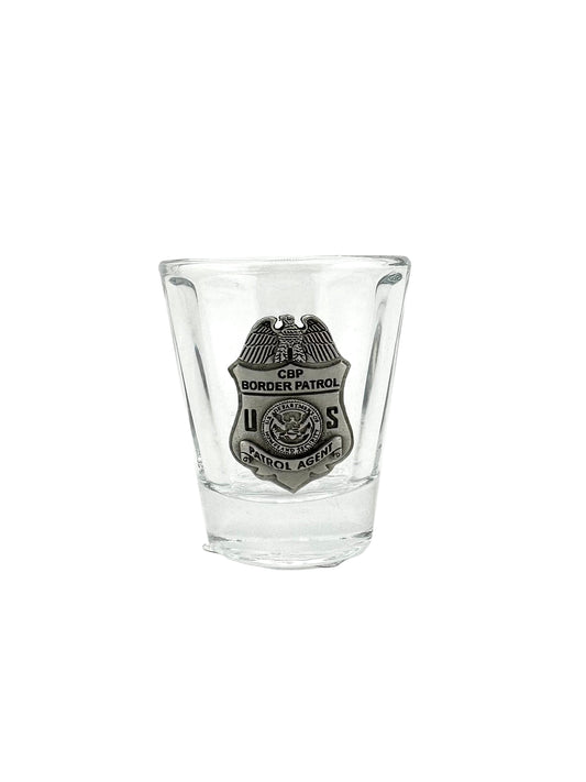 BORDER PATROL ROUND SHOT GLASS WITH PEWTER BADGE
