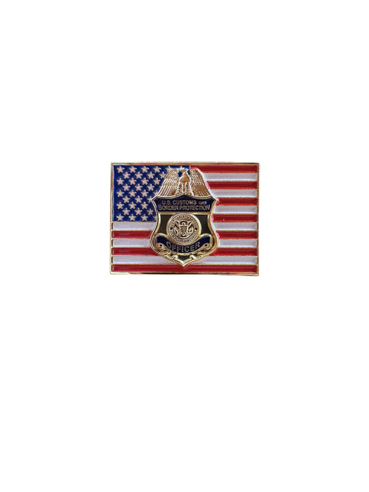 OVERSIZED CBP OFFICER BADGE FLAG TIE PIN-GOLD/MULTI-1.25" X .75"