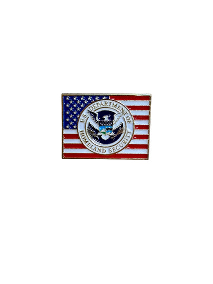 OVERSIZED DHS SEAL FLAG TIE PIN-GOLD/MULTI-1.25" X .75"
