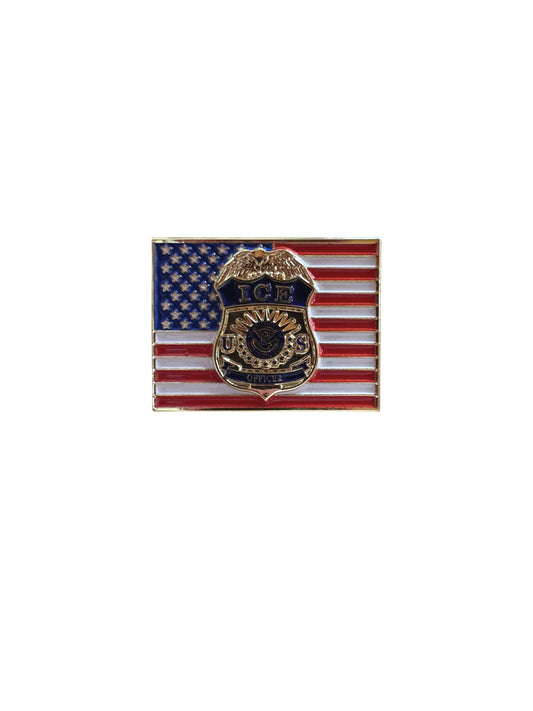OVERSIZED ICE OFFICER BADGE FLAG TIE PIN-GOLD/MULTI-1.25" X .75"