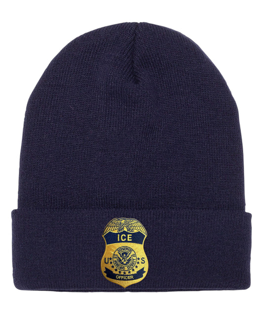ICE OFFICER BADGE CUFFED KNIT BEANIE