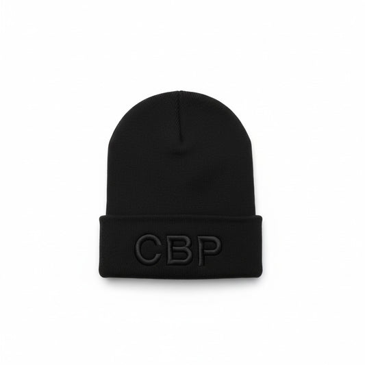 CBP EMBROIDERED "BLACKOUT" LETTERS KNIT BEANIE-BLACK