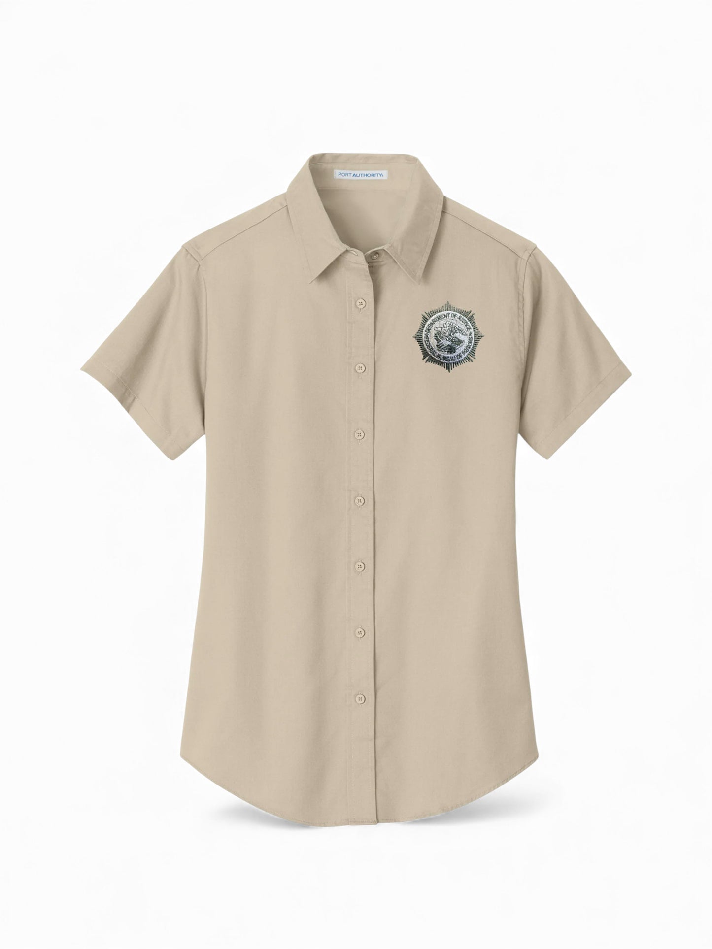 CLEARANCE WOMEN'S BOP BADGE OD/TAN BUTTON UP DRESS SHIRT-L508