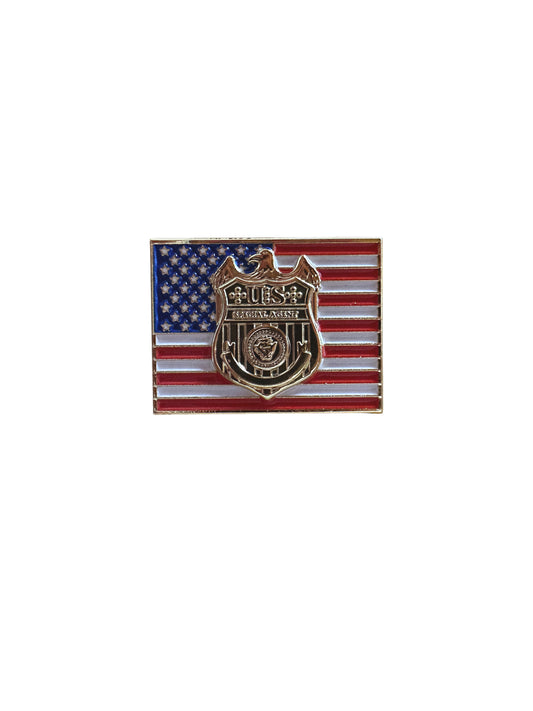 OVERSIZED NCIS S/A BADGE FLAG TIE PIN-GOLD/MULTI-1.25" X .75"