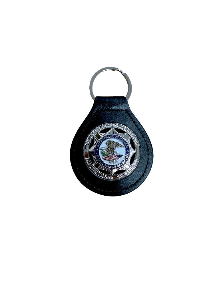 BOP LEATHER BACK KEY RING-BLACK/SILVER