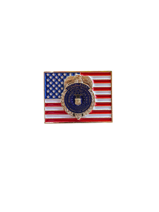 OVERSIZED AF OSI BADGE FLAG TIE PIN-GOLD/MULTI-1.25" X .75"