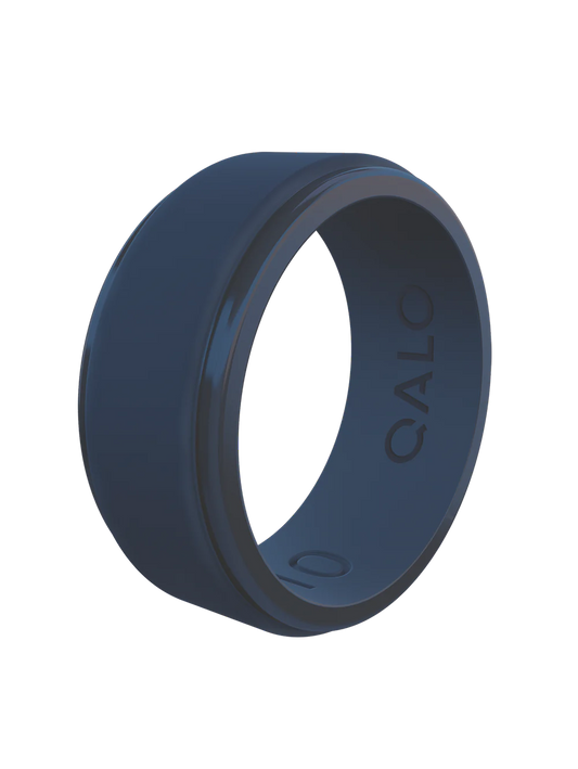 QALO MEN'S POLISHED STEP EDGE SILICONE RING MIDNIGHT BLUE