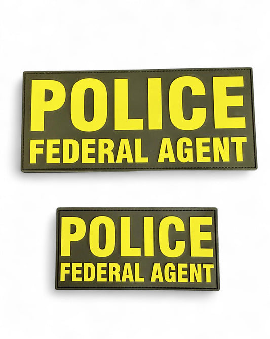 NEW COLOR! PVC POLICE FEDERAL AGENT PATCH SET OD GREEN/GOLD LETTERS