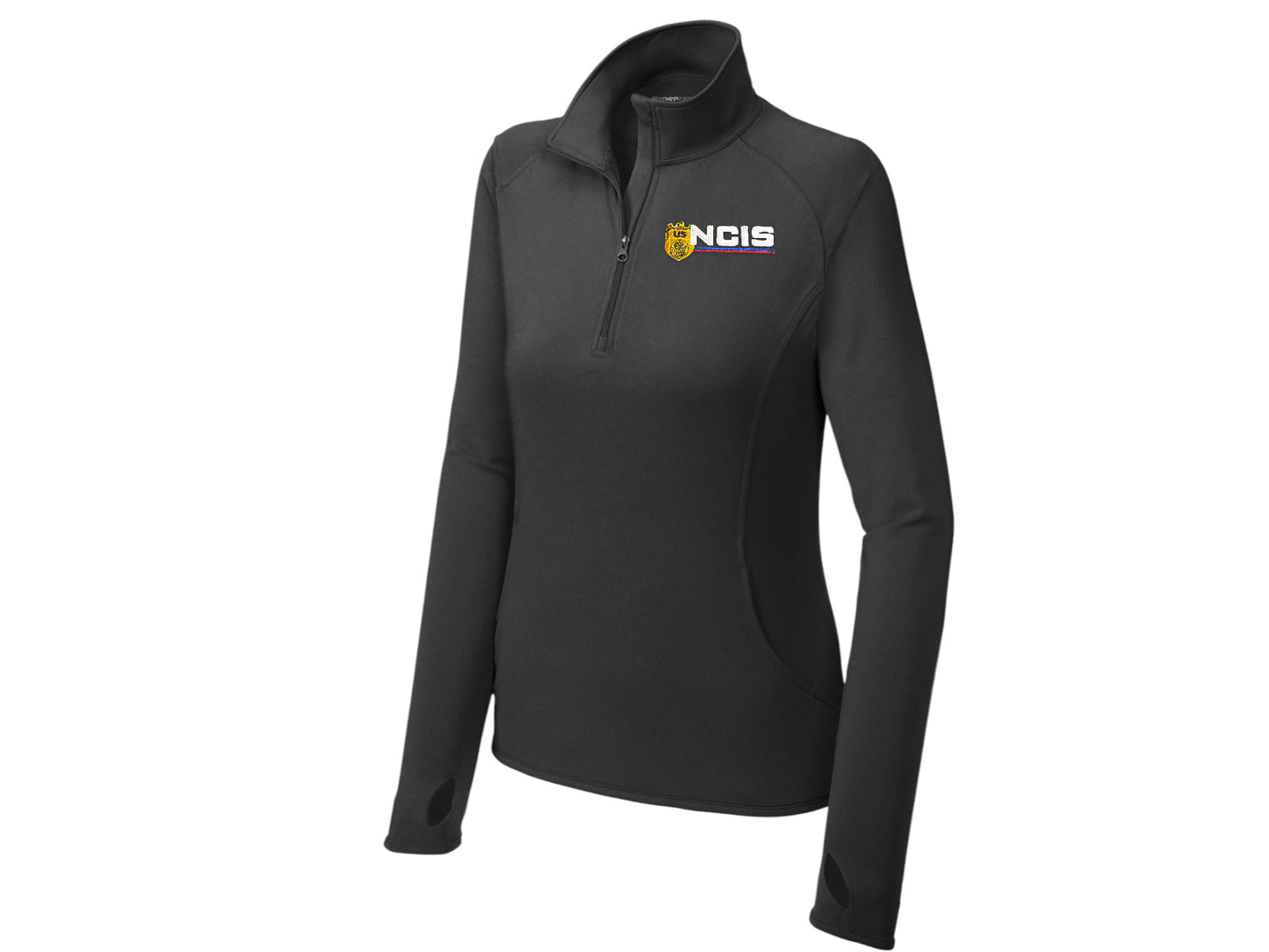 WOMEN'S NCIS LOGO ON SPORT TEK SPORT WICK STRETCH 1/2 ZIP PULLOVER-LST850