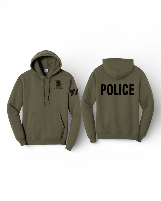 PRINTED ICE FUGITIVE OPS POLICE HOODED SWEATSHIRT 50/50 FLEECE PC78H