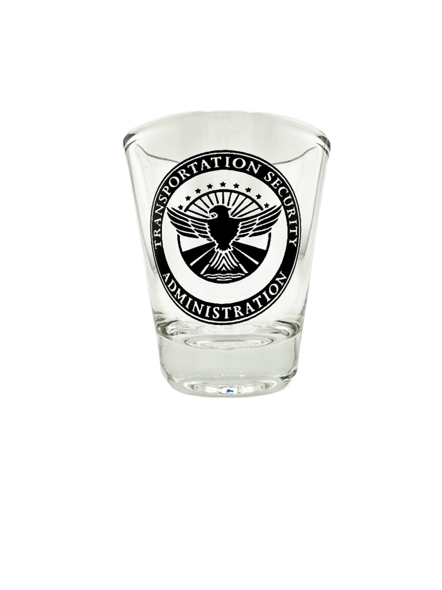TSA INSIGNIA ROUND CLEAR SHOT GLASS (PRINTED)