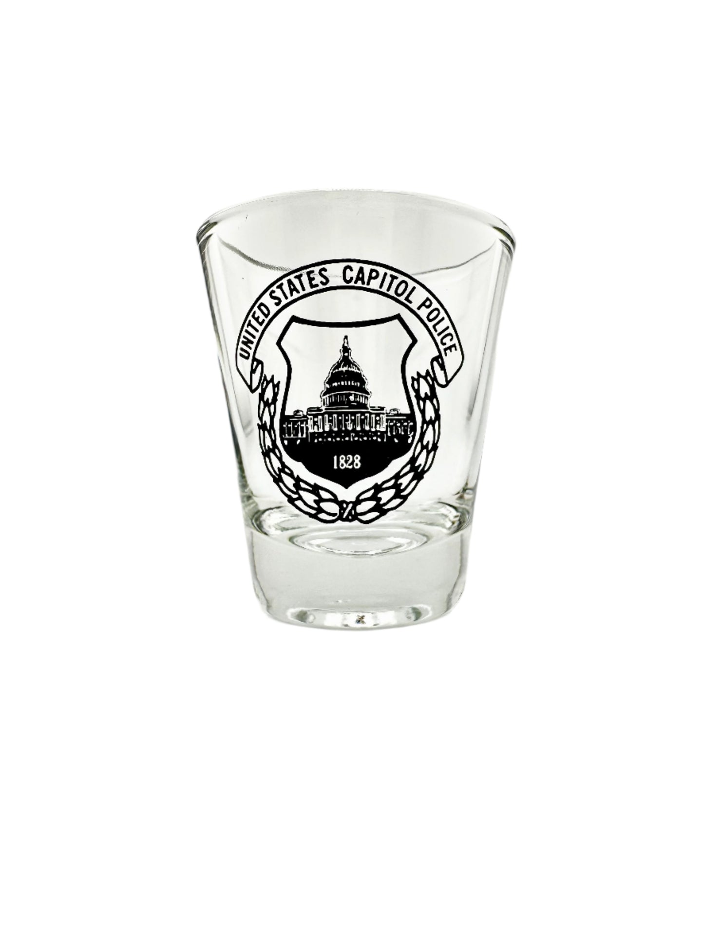 CAPITOL POLICE SEAL ROUND CLEAR SHOT GLASS (PRINTED)