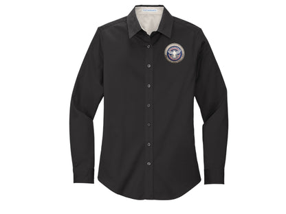 ladies black dress shirt Port Authority L570 Dimension Knit Our specialized finishing process improves the softness wash after wash Ladies' Dress Shirt