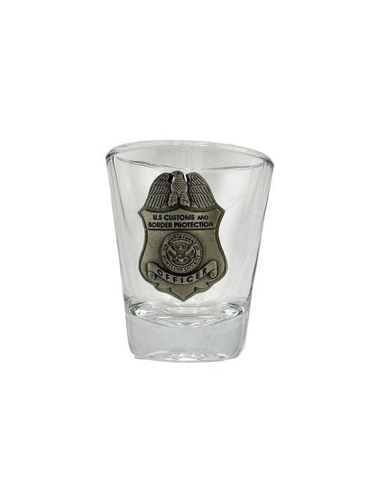 CBP OFFICER ROUND SHOT GLASS WITH PEWTER BADGE