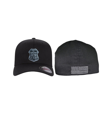 IRS CI GREY BADGE W/ FLAG BLACK FLEXFIT HAT
