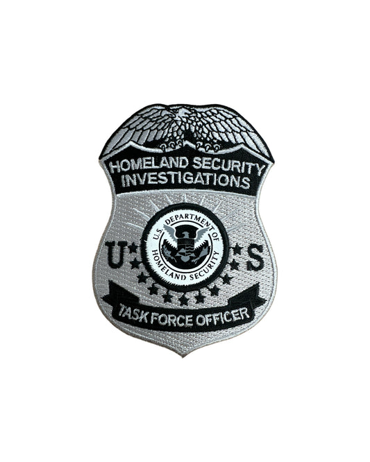 HSI TASK FORCE OFFICER BADGE PATCH GREY/BLACK 3 3/4 INCH