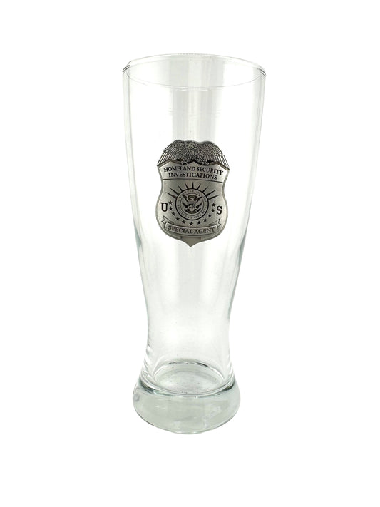 HSI GLASS PILSNER WITH PEWTER BADGE