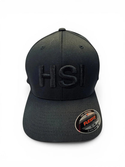HSI BLACKOUT LETTERS ON BLACK FLEXFIT HAT