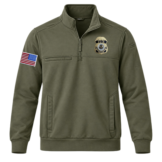 5.11 JOB SHIRT 1/4 ZIP 2.0 WITH ICE OFFICER BADGE AND REV FLAG RIGHT SLEEVE