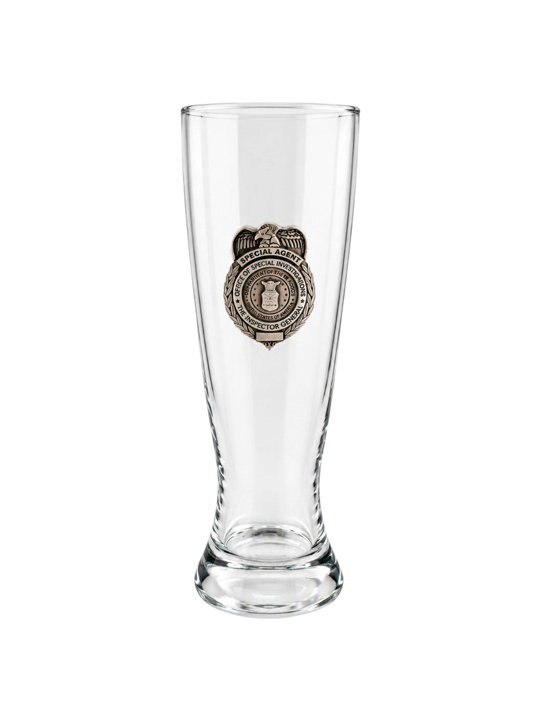AF OSI GLASS PILSNER WITH PEWTER BADGE