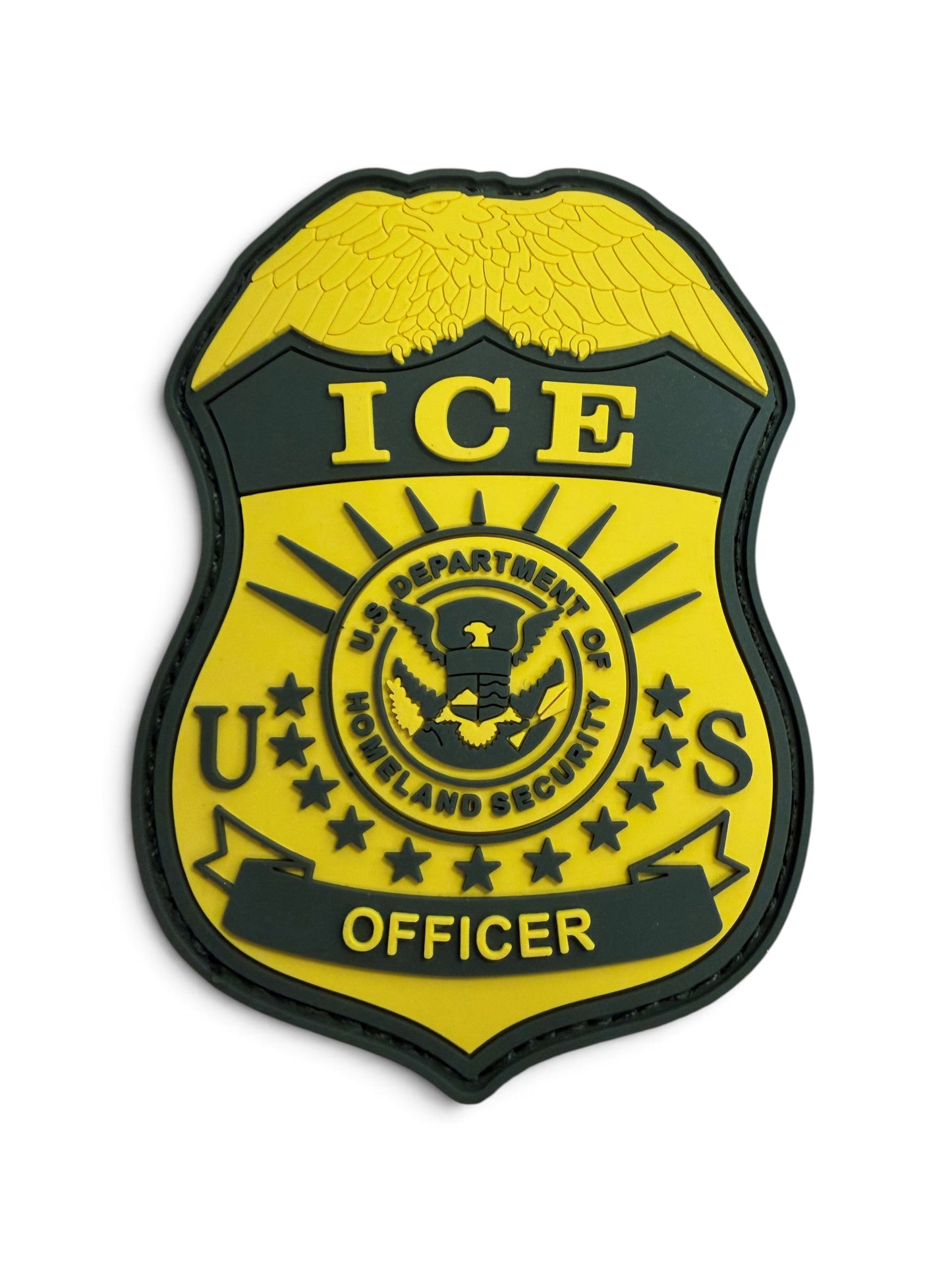 NEW PVC ICE BADGE PATCH-GOLD/OD GREEN 3.25"