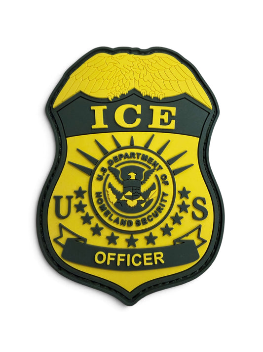 NEW PVC ICE BADGE PATCH-GOLD/OD GREEN 3.25"