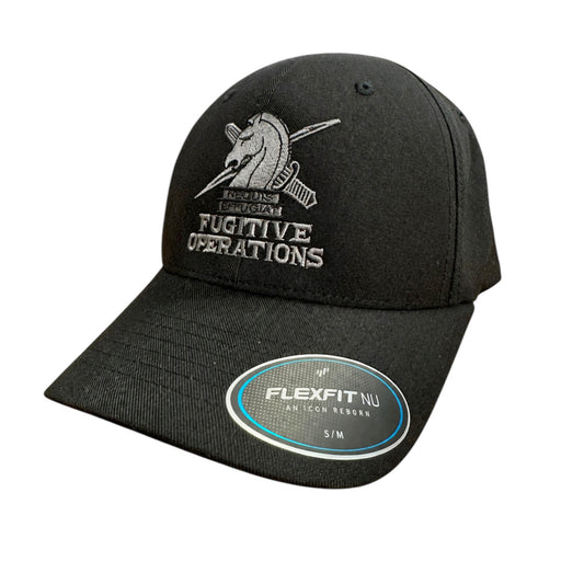ICE FUGITIVE OPS EMBROIDERED ON FLEXFIT HAT-BLACK