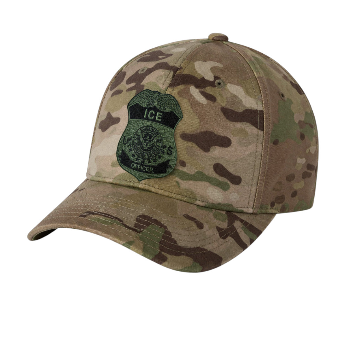 ICE OFFICER BADGE FLEXFIT HAT-MULTI CAM GREEN