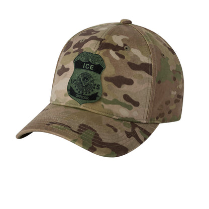 ICE OFFICER BADGE FLEXFIT HAT-MULTI CAM GREEN