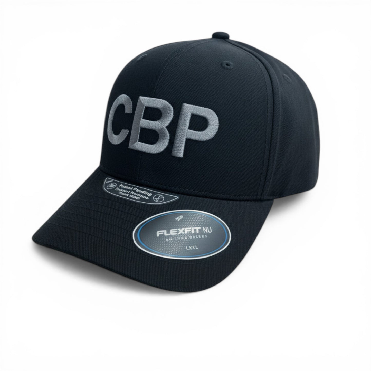 CBP GREY LETTERS EMBROIDERED ON BLACK FLEXFIT HAT