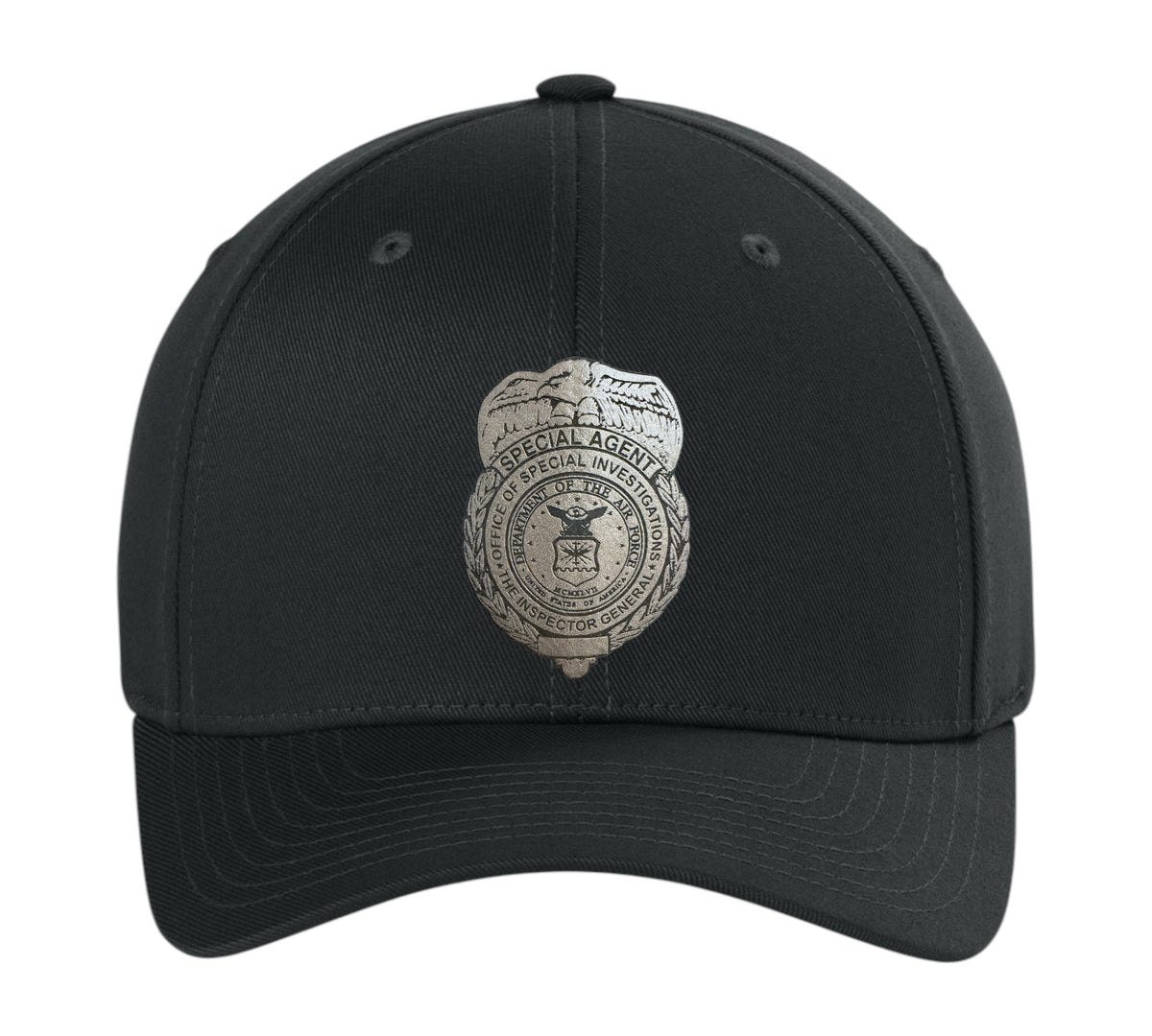 AF OSI BADGE LEATHERETTE PATCH ON FLEXFIT HAT-6277