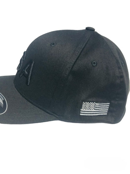 TSA BLACK OUT LETTERS W/ FLAG FLEXFIT HAT-BLACK
